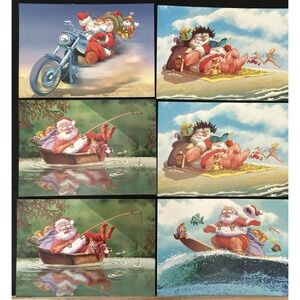 1990's Leanin' Tree 6 Funny Warm Weather Santa Christmas Cards Vintage